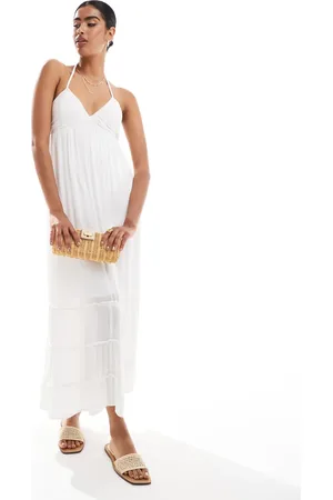 Hollister Halterneck maxi dress with tiered hem detail in