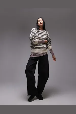 Topshop Knitted forward seam stripe jumper in -Multi