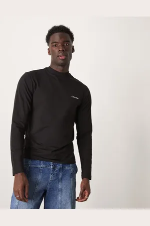 Calvin Klein Micro logo long sleeve mock neck t-shirt in black
