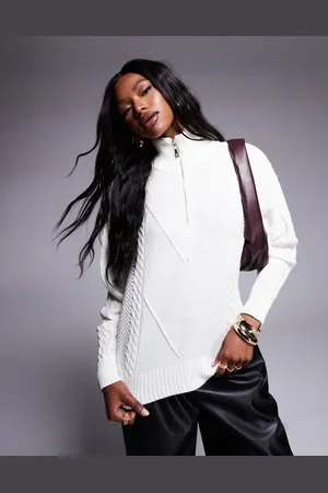 Missyempire Missy Empire cable knit half zip jumper in -White