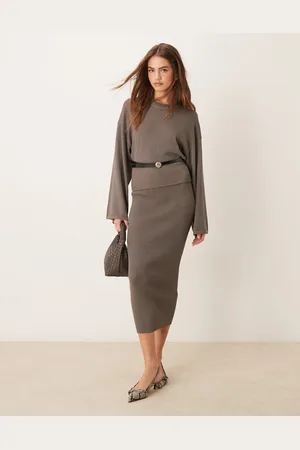 Gina Tricot Metallic fine knit maxi skirt in (part of a set)-Neutral