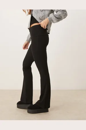 Gina Tricot Soft touch jersey flared leg pants with fold over waistband in