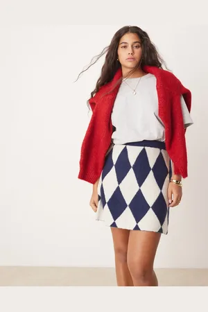 Neon Rose Argyle knitted mini skirt in navy