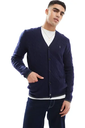 Ralph Lauren Icon logo wool cable knit cardigan in marl-Grey