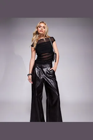 River Island Faux leather wide leg pants in