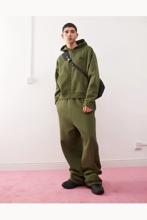 Reclaimed Zip through hoodie with embroidered logo in (part of a set)-Green