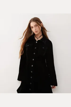 Reclaimed Mini dress with long sleeves and collar in velvet-Blue