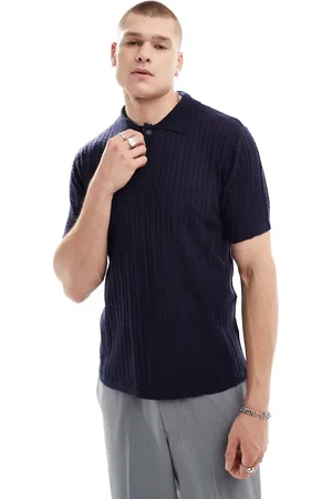 Another Influence Cable knit button polo shirt in