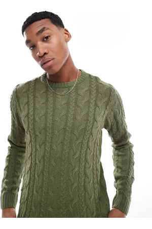 Another Influence Cable knit round neck jumper in green