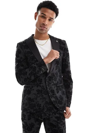 Twisted Tailor Fleet suit jacket in black and floral (part of a set)-Navy