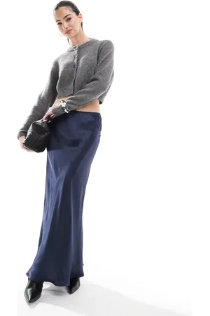Miss Selfridge Satin bias bow maxi skirt in -Black
