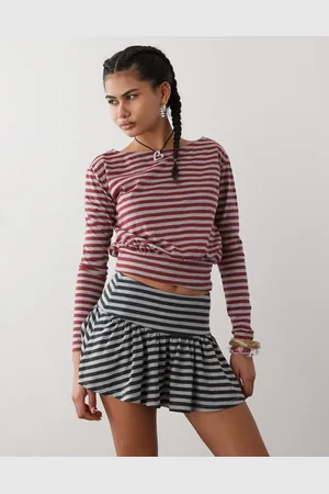 Motel Zibah mini stripe skirt in grey black