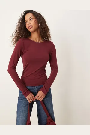 Gina Tricot Soft touch slim fit crew neck top in -Red