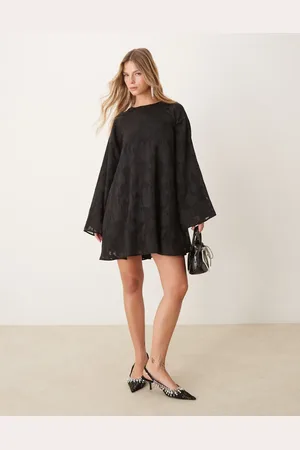 Gina Tricot Jacquard sheer mini swing dress with satin bow back detail in