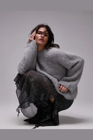 Topshop Knitted ultra fluffy oversized jumper in