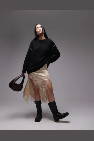 Topshop Knitted exposed contrast seam oversized jumper in