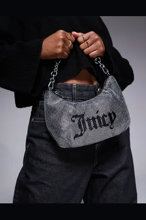 Juicy Couture Small diamante logo shoulder bag in black/silver