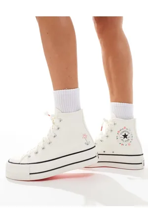 Converse Chuck Taylor All Star Lift Hi sneakers in with embroidered flowers