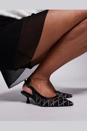 New Look Bling mesh slingback heeled shoes in black