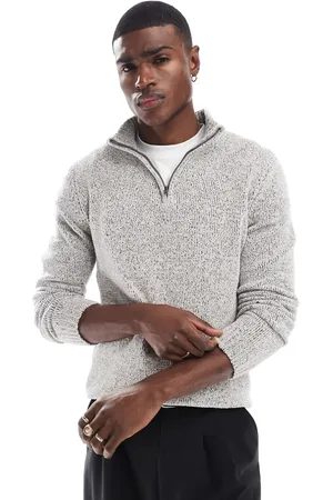 French Connection French Connection heavy knit half zip jumper in salt and pepper grey