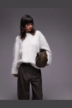 Topshop Ultra fluffy oversized jumper in -White