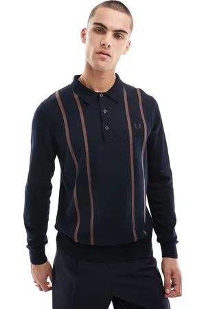 Fred Perry Vertical stripe knitted long sleeve polo in