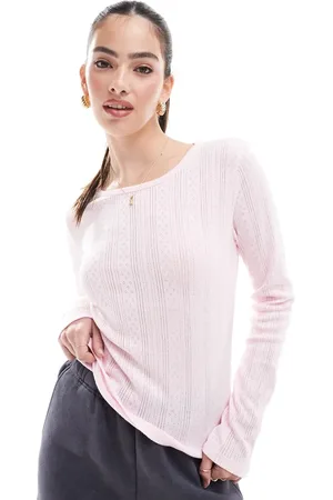 VERO MODA Pointelle long sleeve top in baby pink