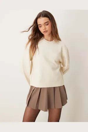 Gina Tricot Crew neck knitted sweater with wide sleeves in -White