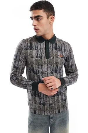 Fred Perry Long sleeve polo shirt in all over forest camo print in