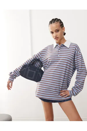 Edikted Oversized collared rugby style top in stripe