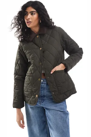 Threadbare Quilted barn jacket in with contrast collar-Green