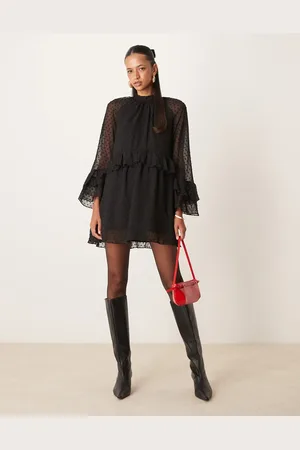 New Look Chiffon ruffle mini dress in