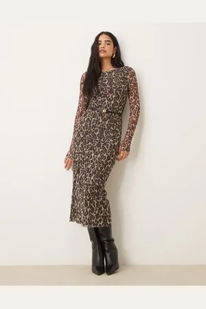 Gina Tricot Long sleeve midi mesh dress in -Brown
