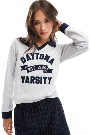 Cotton On Cotton On Daytona Varsity graphic polo shirt in grey marle