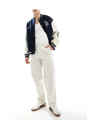 ASOS Baggy fit pants with workwear patch in ecru-Neutral