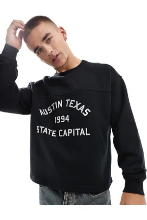 Cotton On Cotton On boxy fit graphic crew sweatshirt with Texas print-Black
