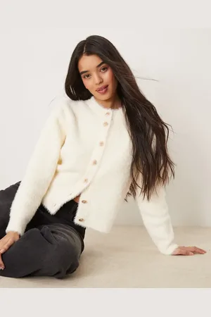 Y.A.S Knitted textured cardigan in cream-White