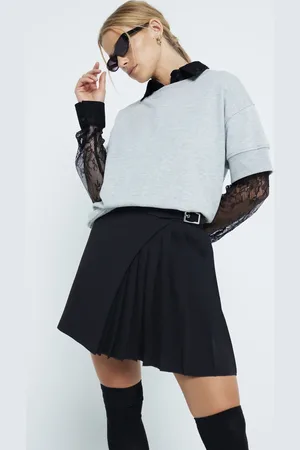 River Island Belted pleated mini skirt in