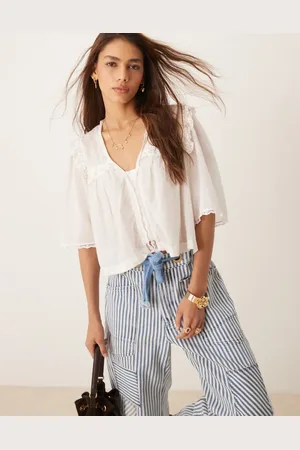 Free People Luna cropped boho blouse in white