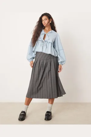 Free People Denim tie-front blouse in light wash blue