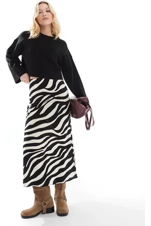 Object Satin ankle skirt in mono print-Multi