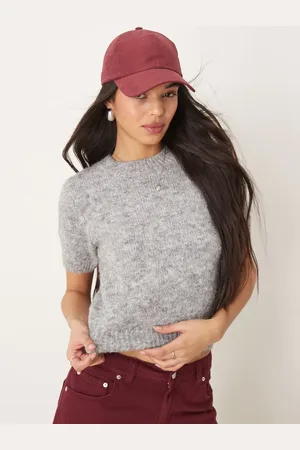 Gina Tricot Fluffy knitted short sleeve sweater in