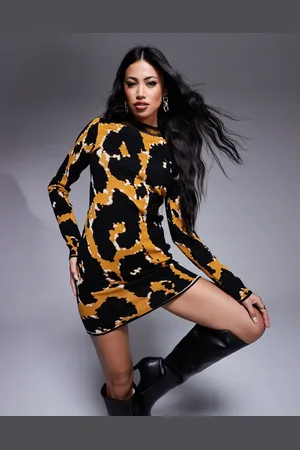 Bardot Knitted mini dress in leopard pattern-Brown