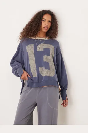 Free People Number graphic oversized sweat in washed navy