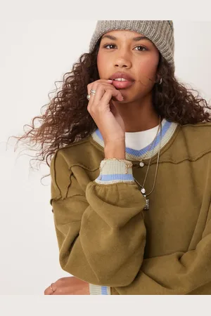 Free People Rio contrast trim cropped sweat in khaki-Green