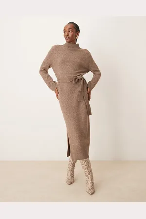 Forever New Tie waist knitted midi dress in -Neutral