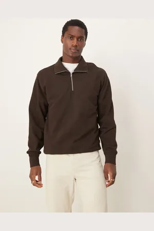 SELECTED Oversized half zip jumper in brown