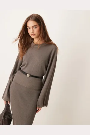 Gina Tricot Metallic fine knit sweater with wide sleeves in (part of a set)-Neutral