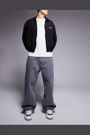 Hugo Blue Mason baggy fit jeans in grey with front seam