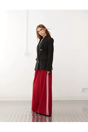 Lioness Pleat detail side stripe wide leg tailored pants in